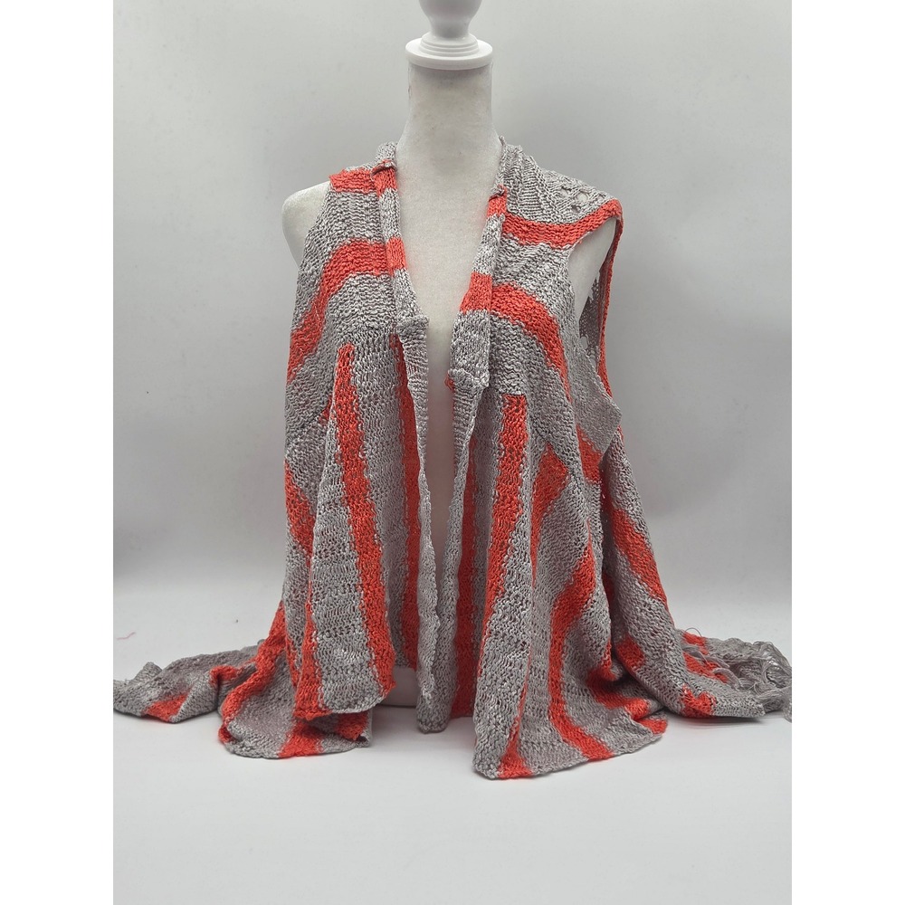 Hayden Los Angeles S/M Gray Coral Open Knit Fringe Vest Cardigan 101-652